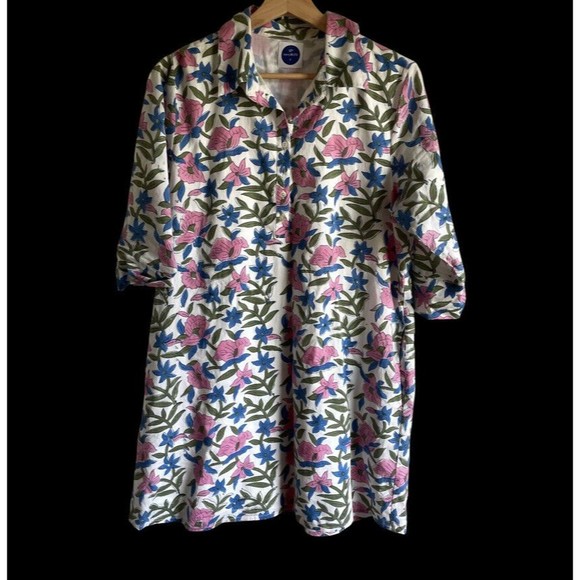 navyBLEU Button Tunic Coverup Mid Thigh Cotton Lined Dress Small CUTE! - Picture 1 of 6